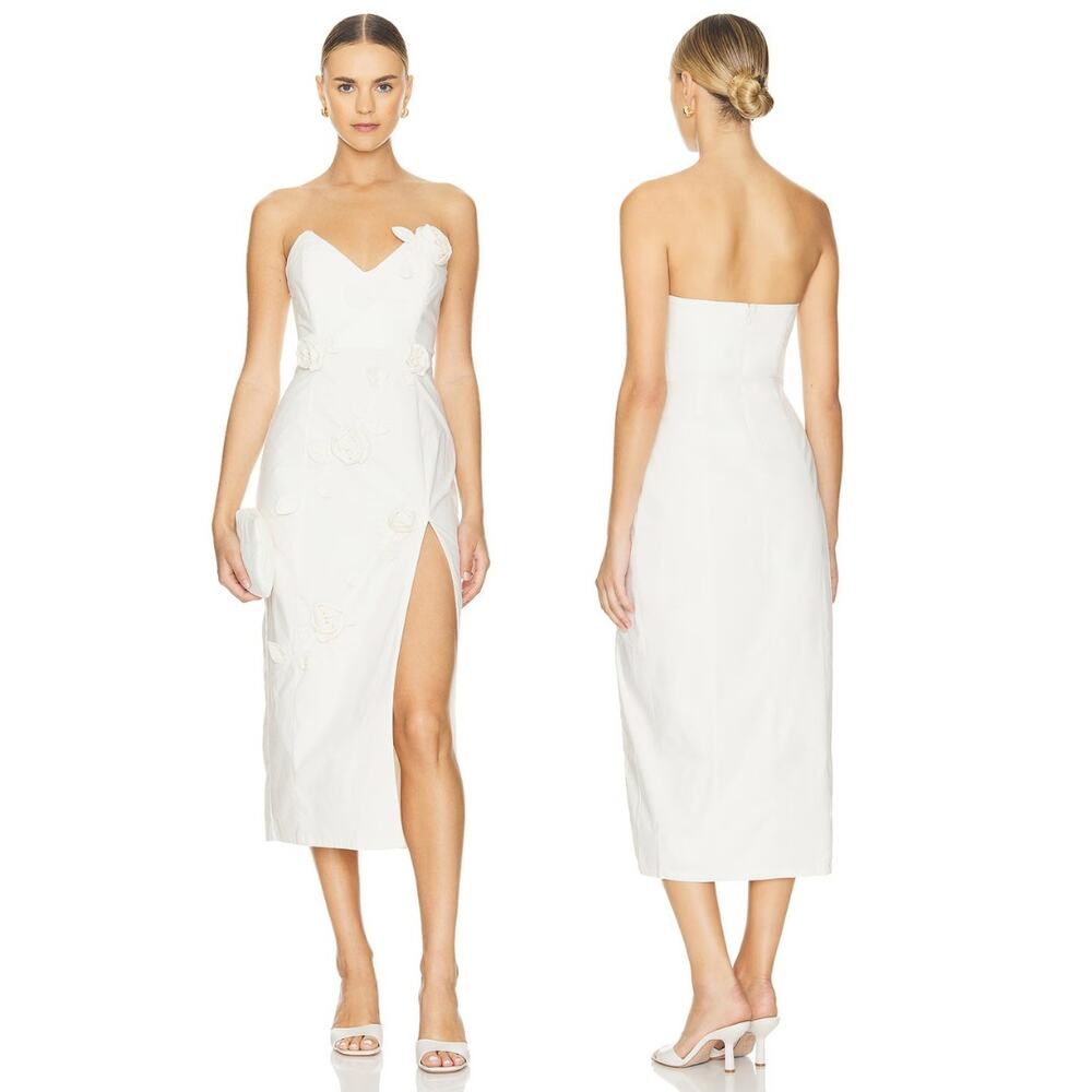 NBD Aiza Rosette Strapless Midi Dress Bridal Wedding Formal Cocktail Party XS